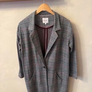 CAbi Charcoal and Burgundy Checkered Blazer